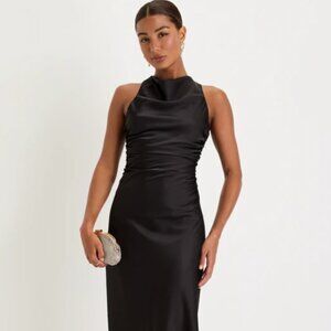 Lulus Effortlessly Sensational Black Satin Backless Maxi Dress - Medium